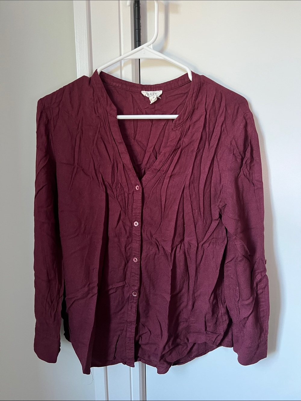 Soft Joie Wine-Red Button Front Blouse